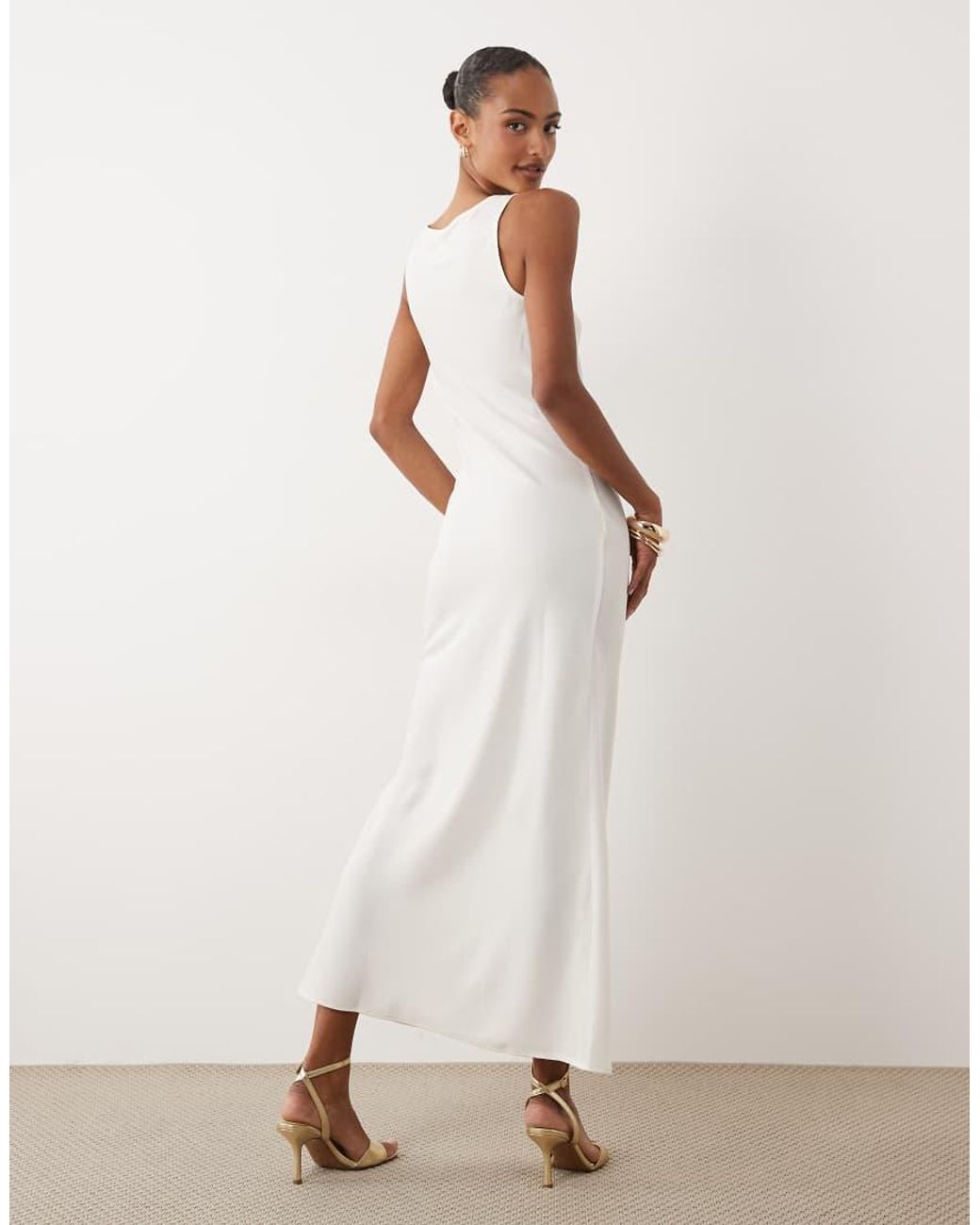Y.A.S Natural Scoop Neck Satin Maxi Dress