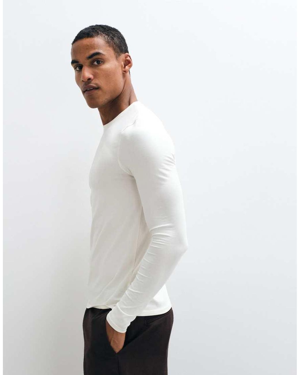 ASOS White Essentials Muscle Fit Long Sleeve T-Shirt for men