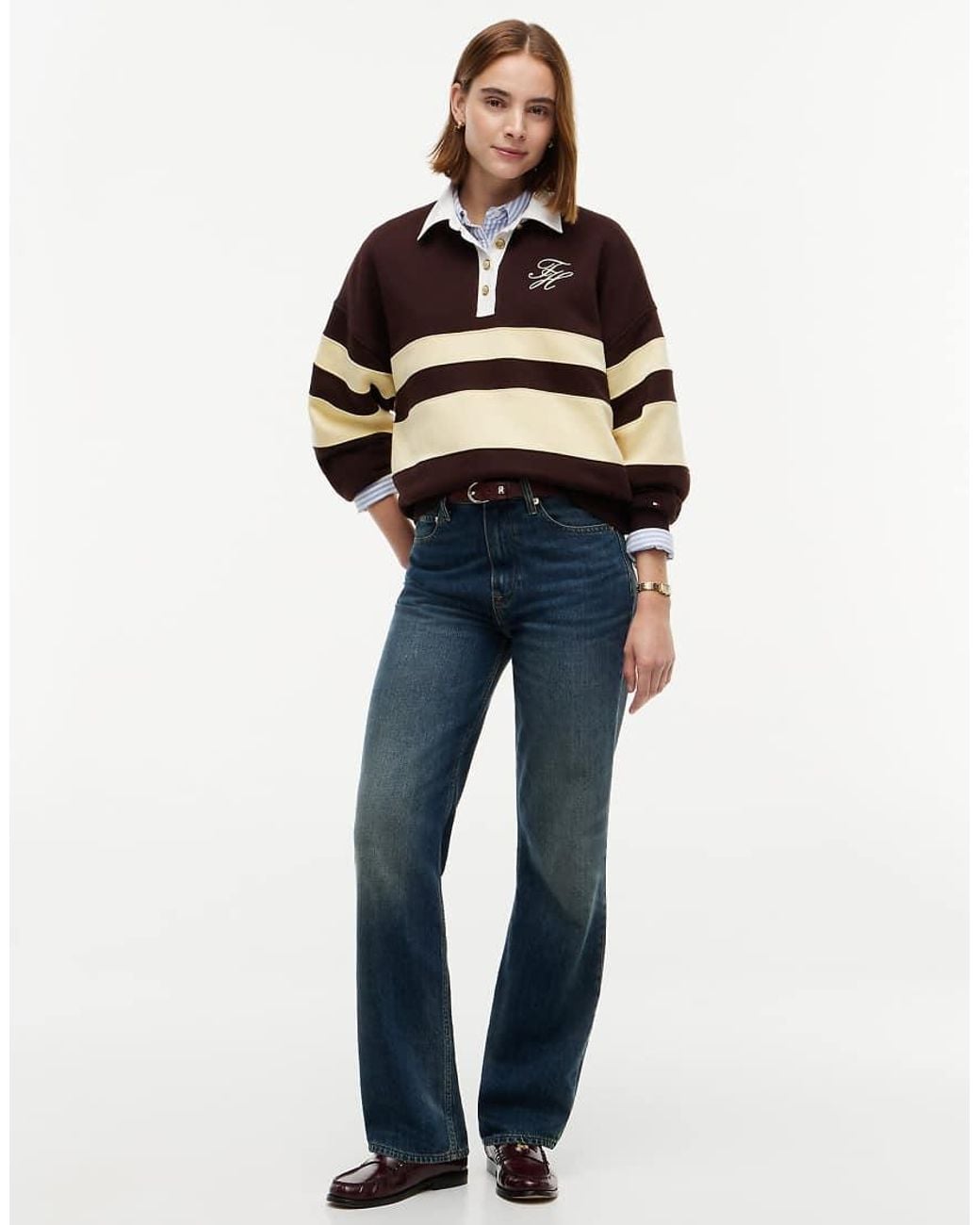 Tommy Hilfiger Blue Tone Button Stripe Rugby Sweatshirt