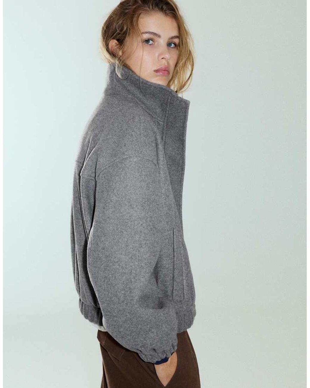 Pull&Bear Gray Cloth Bomber Jacket With A High Neck
