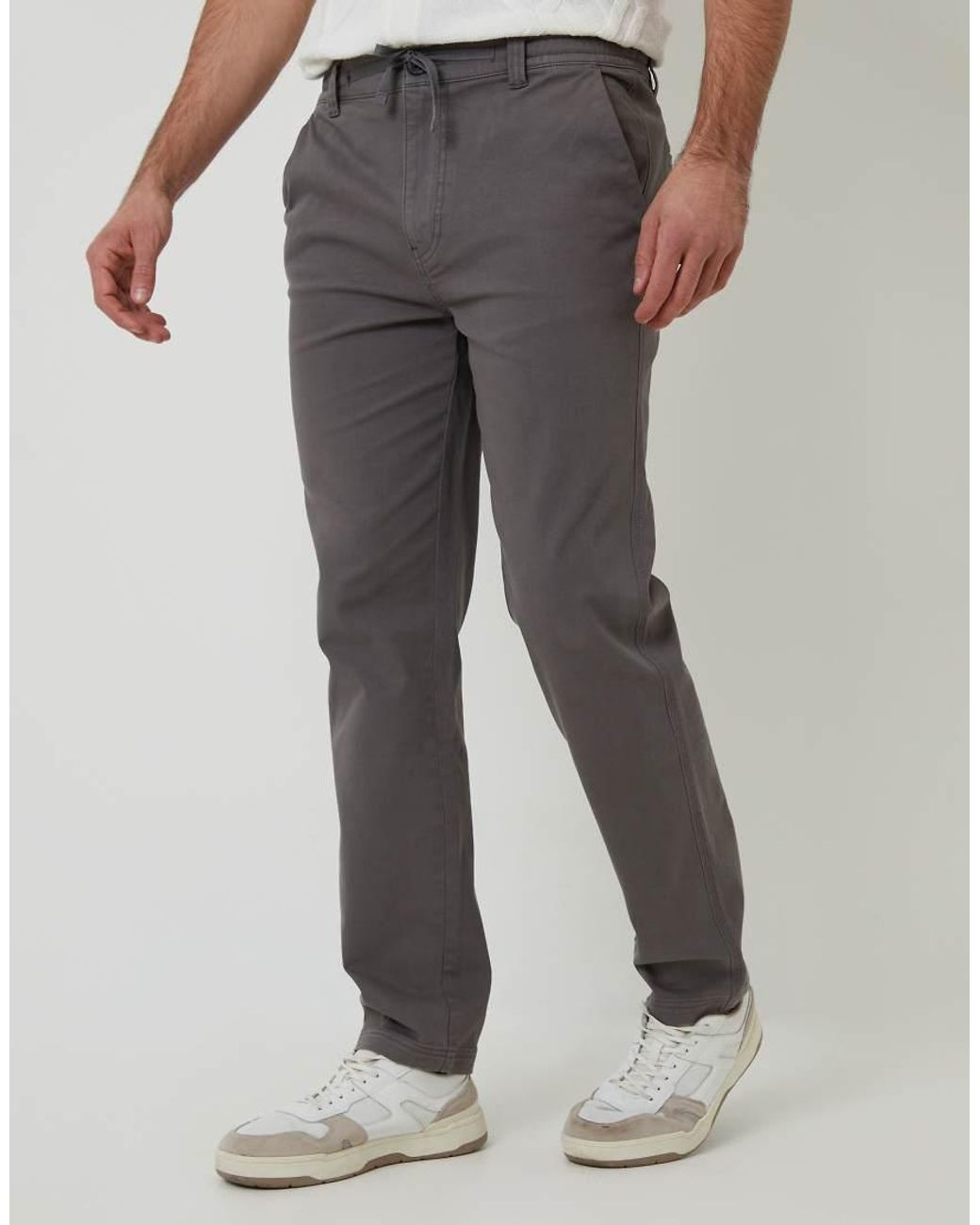 Threadbare Gray Cotton Elasticated Waist Chino Trousers for men