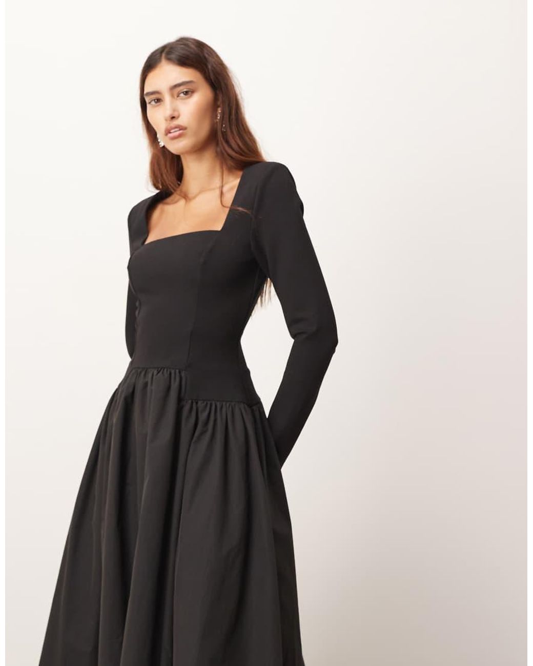 ARRANGE Black Hybrid Square Neck Maxi Dress With Full Skirt
