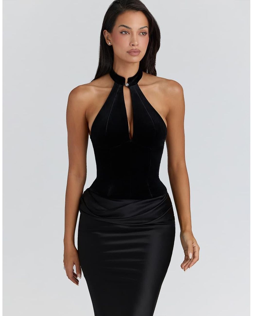 House Of Cb Black Zia Velvet Halter Neck Top