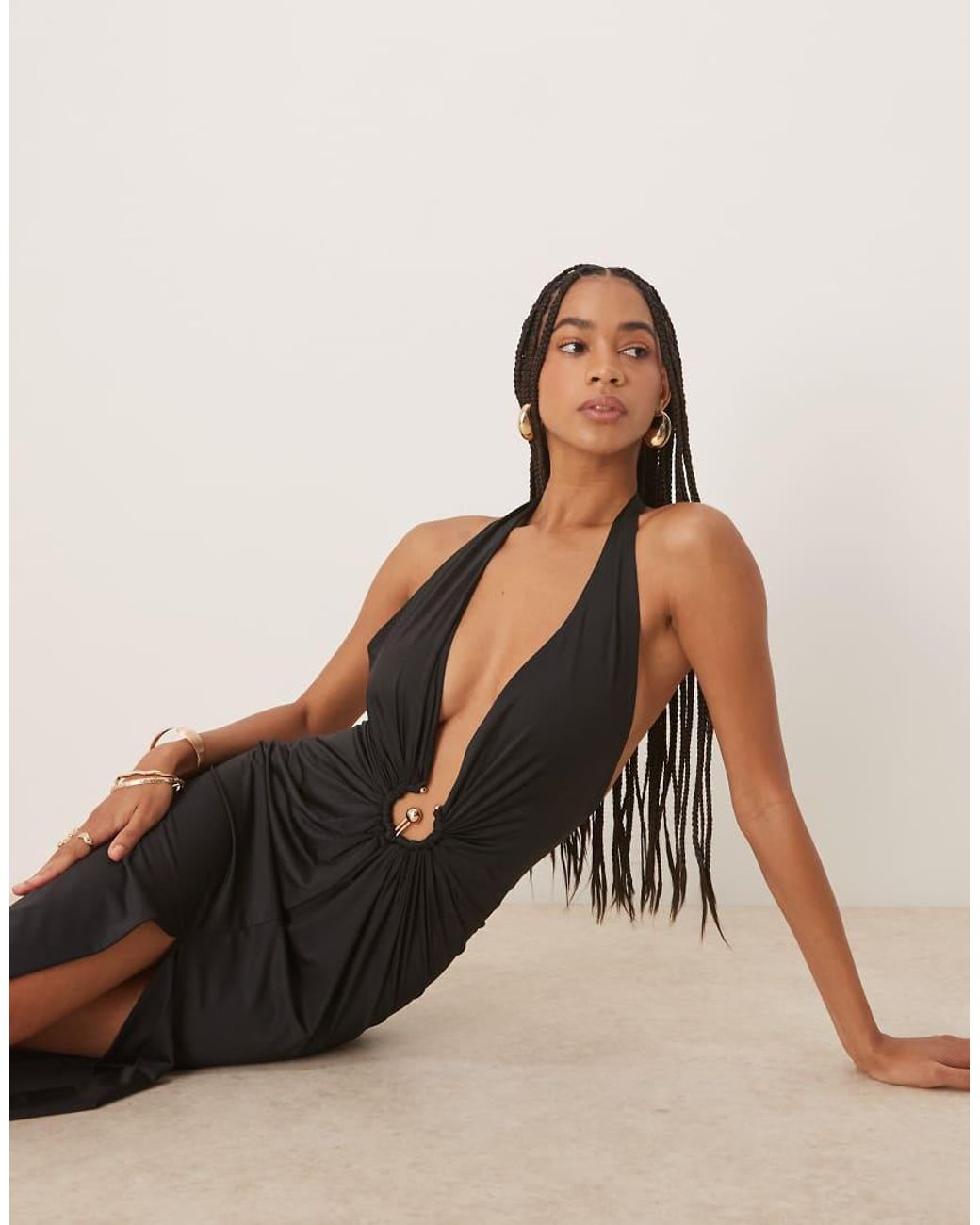 Bardot Black Alma Plunging Midi Dress