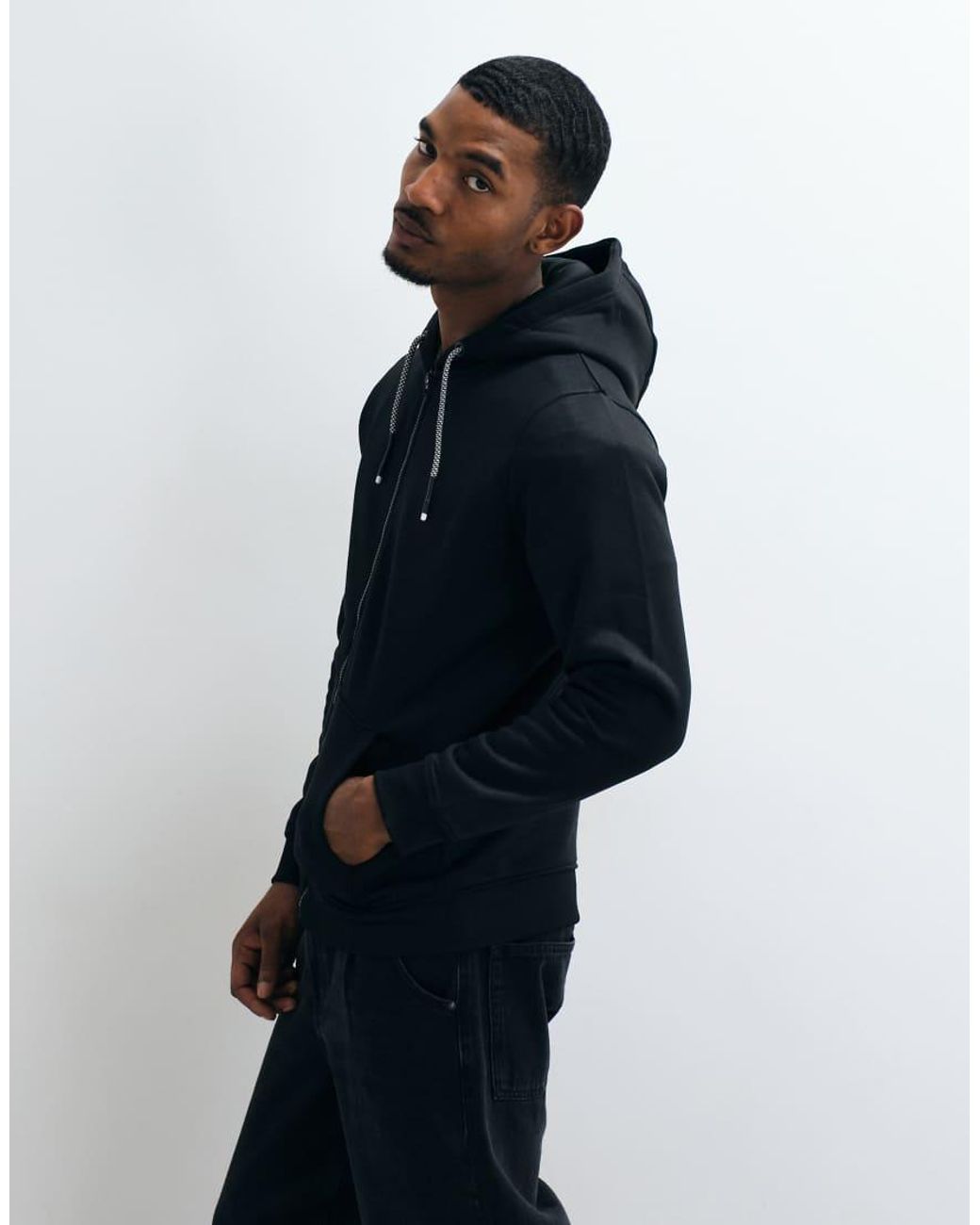 Brave Soul Blue Zip Through Hoodie With Drawcords for men