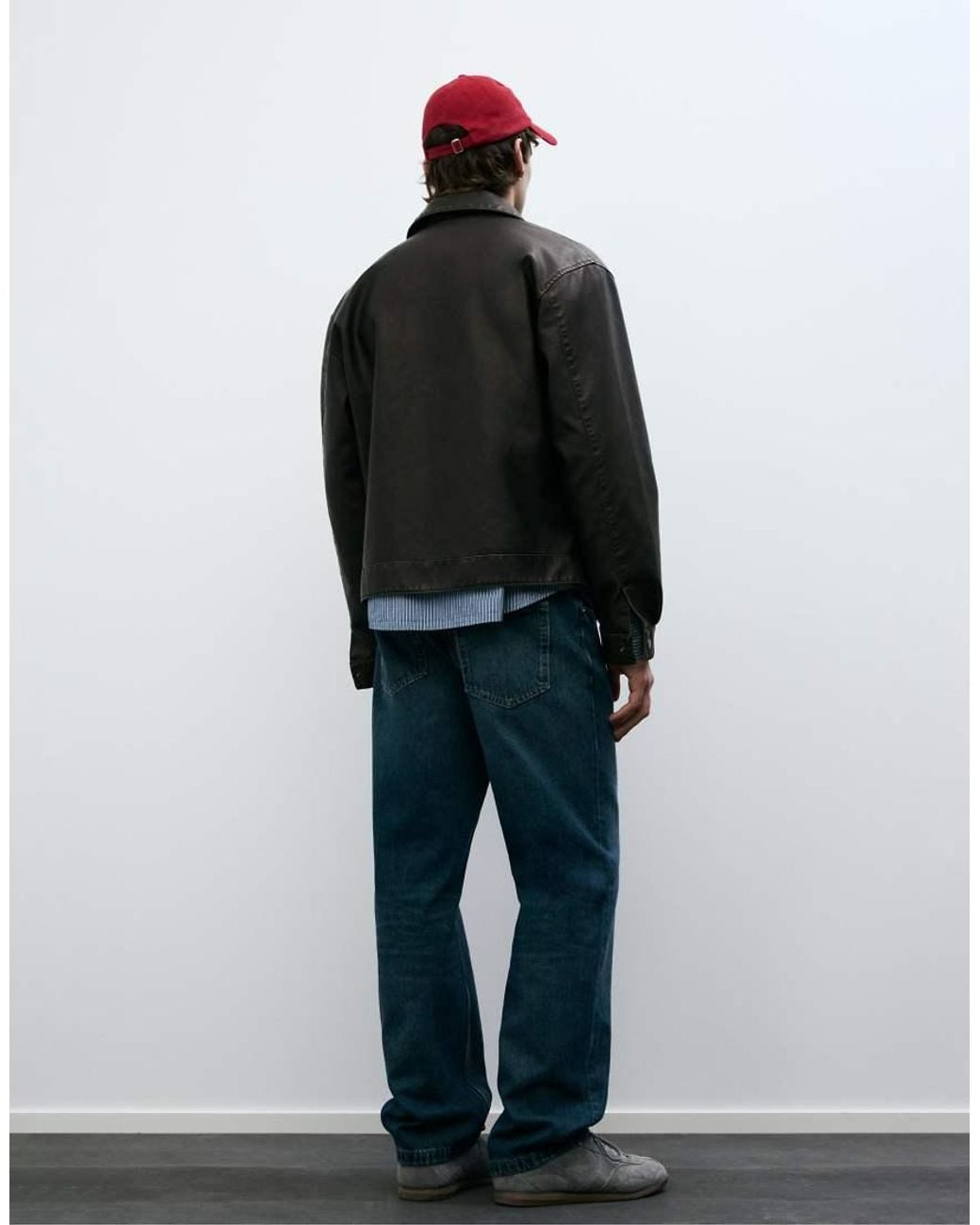 Pull&Bear Gray Washed Faux Leather Jacket for men