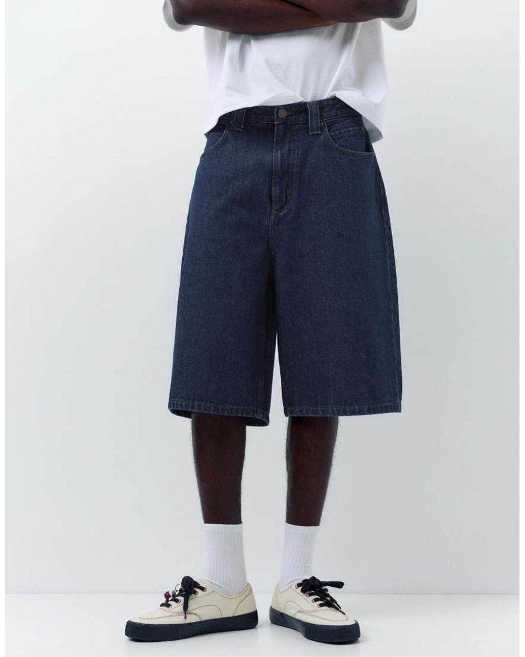 Pull&Bear White Skater Denim Bermuda Shorts for men
