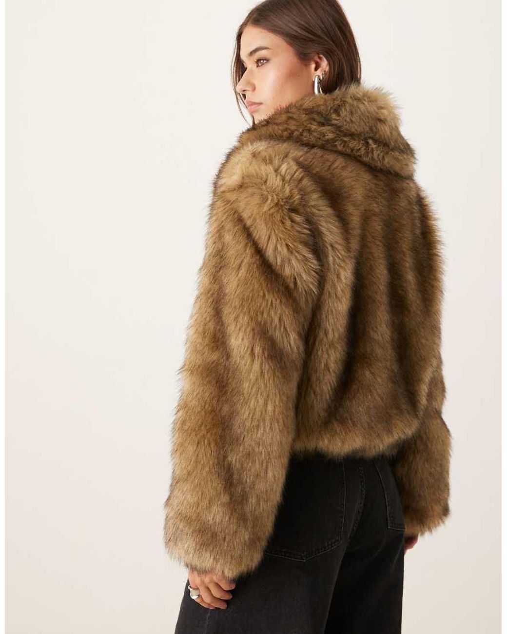 Abercrombie & Fitch Brown Short Zip Front Faux Fur Jacket