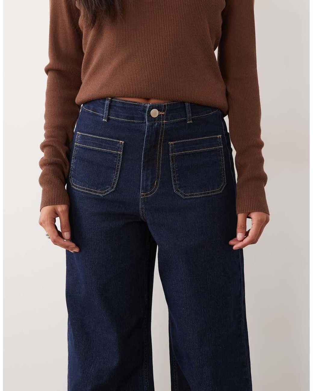 Vero Moda Blue Kayla High Rise Wide Leg Jeans With Pocket Detail