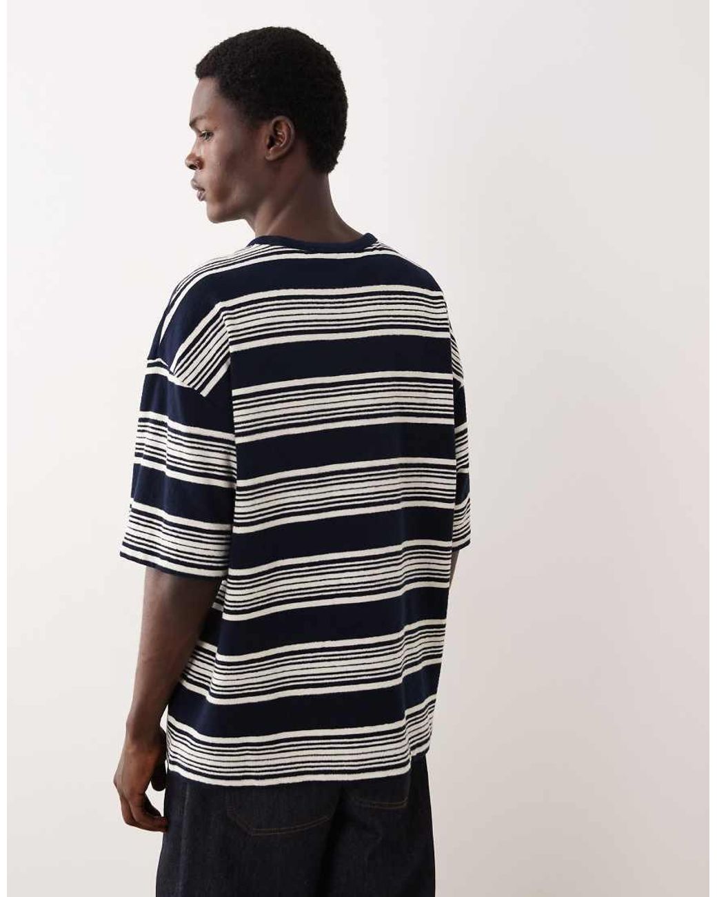 ASOS COLLECTIVE Blue Oversized Heavyweight Textured Striped T-shirt for men