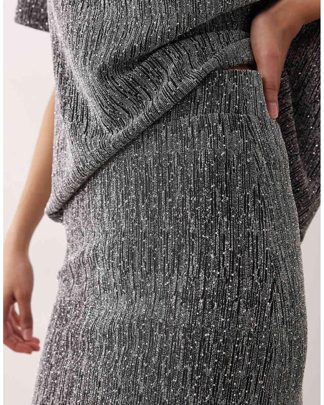 Vila Gray Glitter Midi Skirt Co-ord