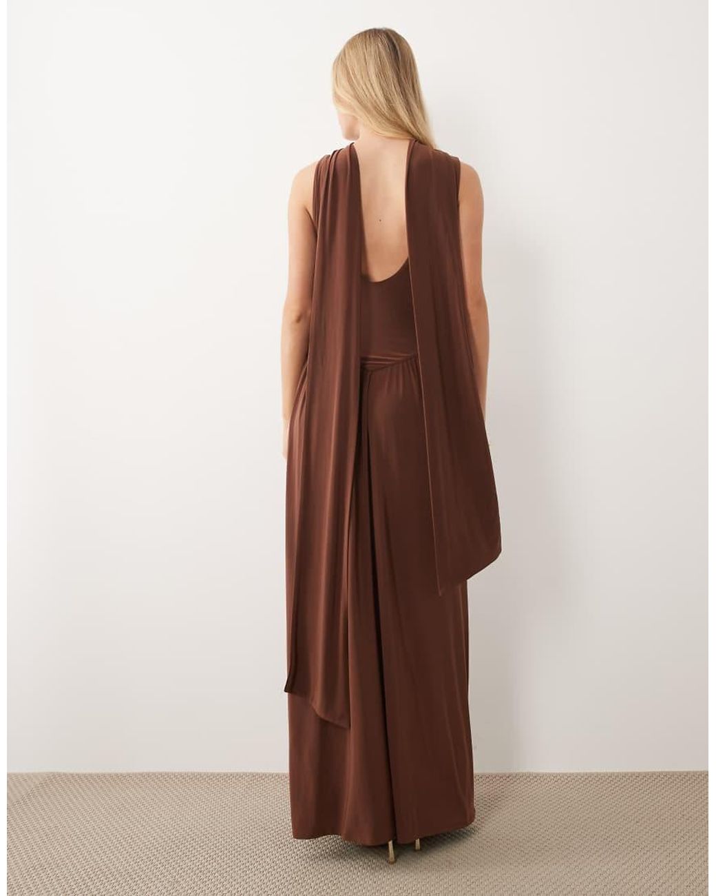 ASOS Brown Slinky Maxi Dress With Scarf Detail