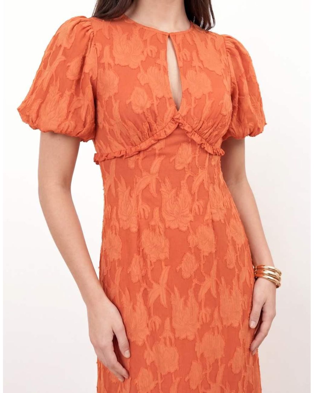 ANAYA Red Floral Burnout Short Sleeve Maxi Dress
