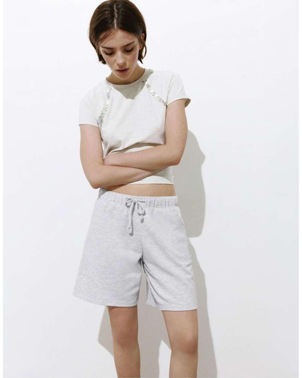 Pull&Bear White Bermuda Shorts With Elasticated Waistband