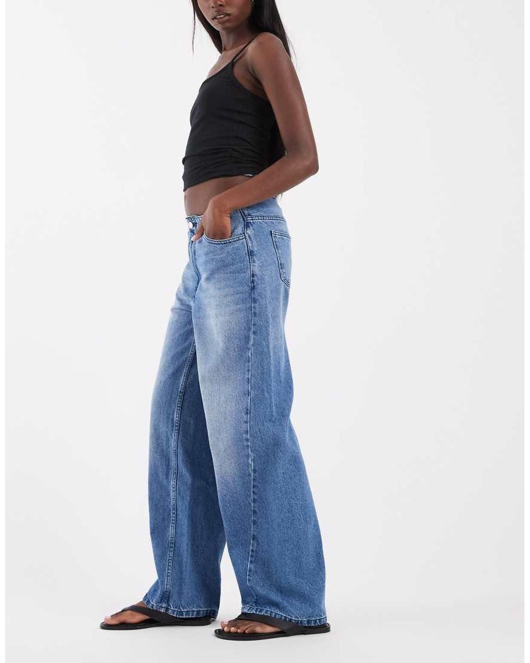 ASOS Blue Barrel Leg Jeans With No Waistband