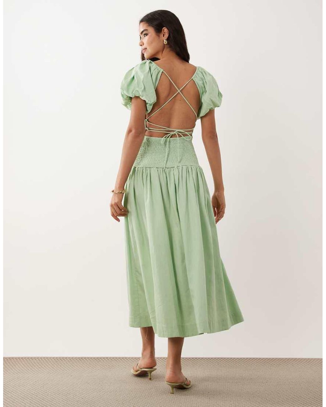 Muse Assembly Jane Shirred Puff Sleeve Midaxi Dress-green
