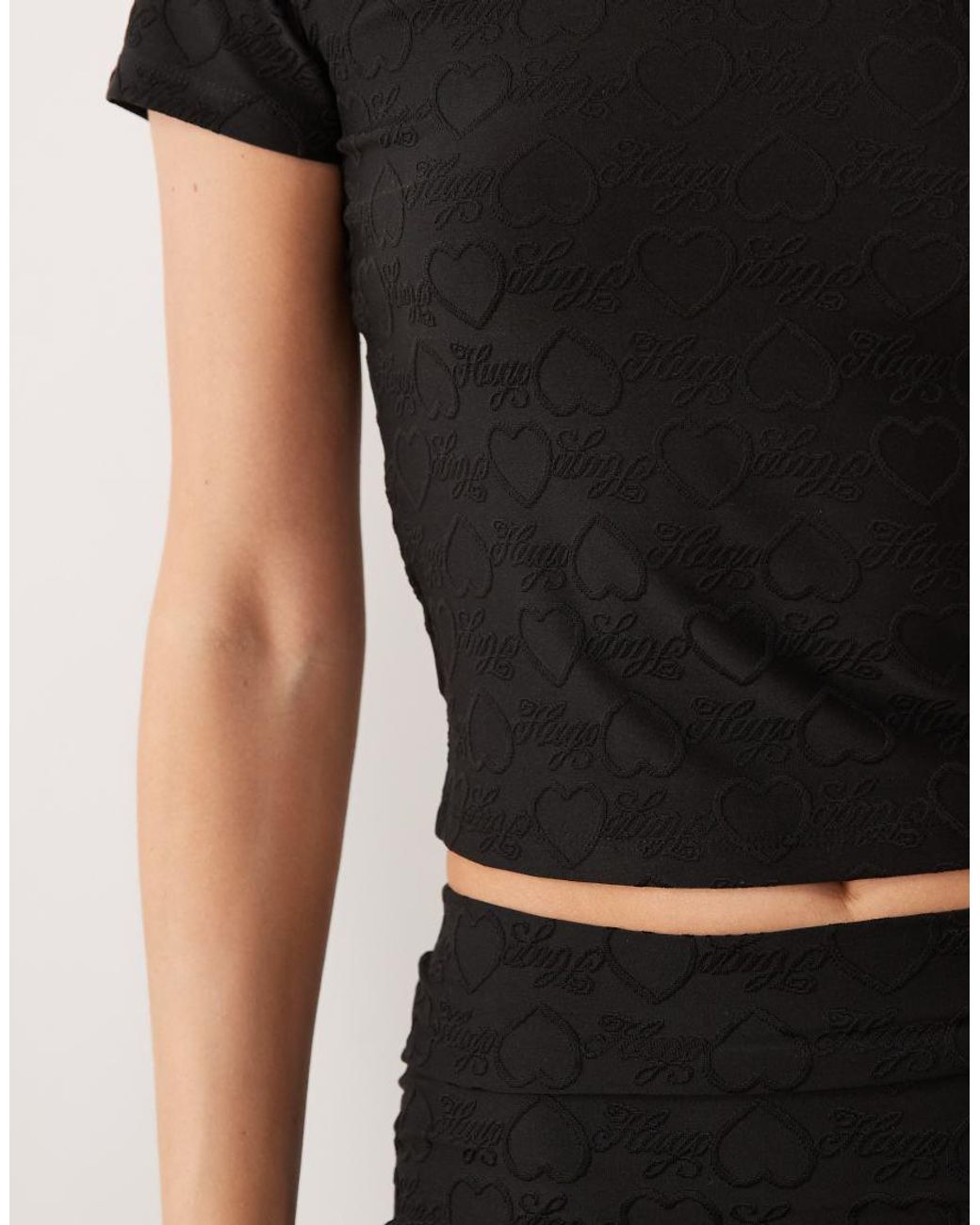 HUGO Black Dappless Co-ord Logo Print Crop Top
