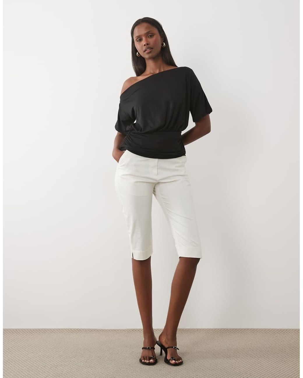 Missy Empire Black Soft Touch Off Shoulder Cinch Fitted Waist Top