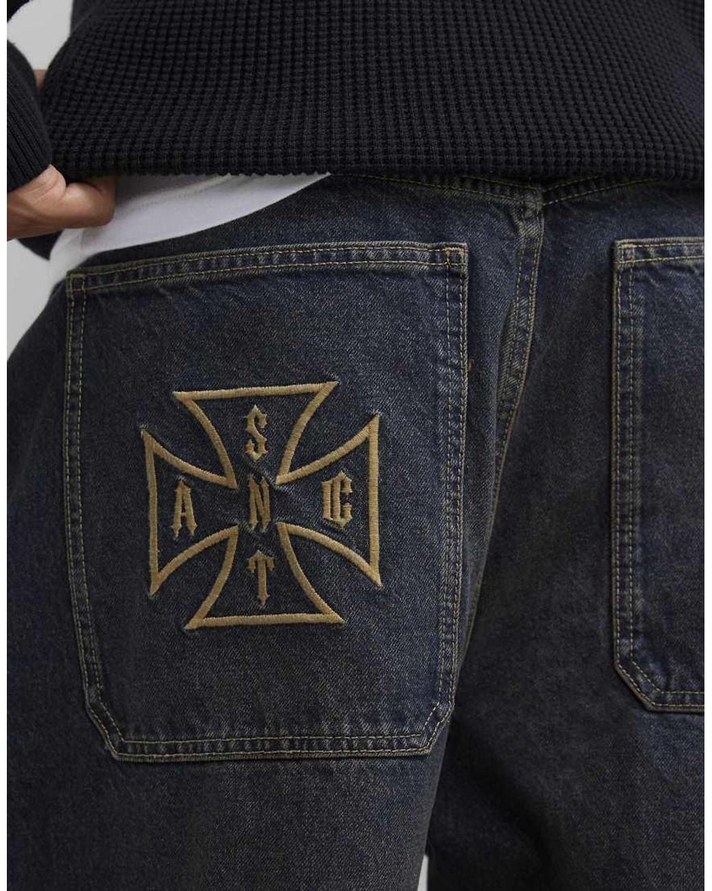 River Island Blue Baggy Fit Dark Wash Jeans for men