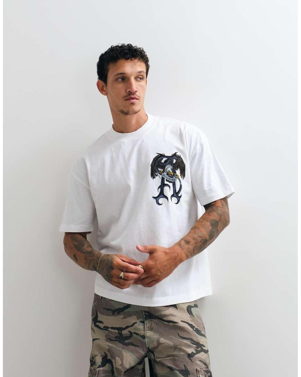 AllSaints White Raptour Short Sleeve Graphic Logo T-shirt With Back Print for men