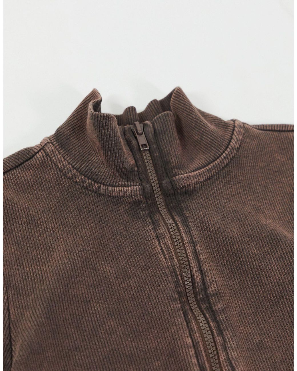 Collusion Rib Zip Up Long Sleeve Top Co 