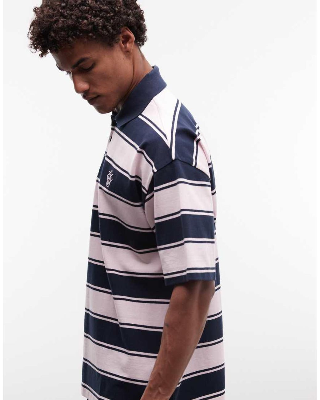 ASOS Blue Relaxed Rugby Polo With Pique Fabric for men