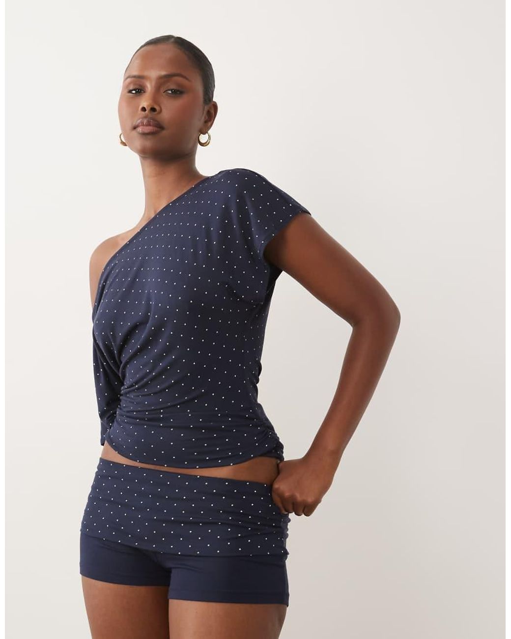 Gina Tricot Blue Fold Over Lounge Short Co-ord