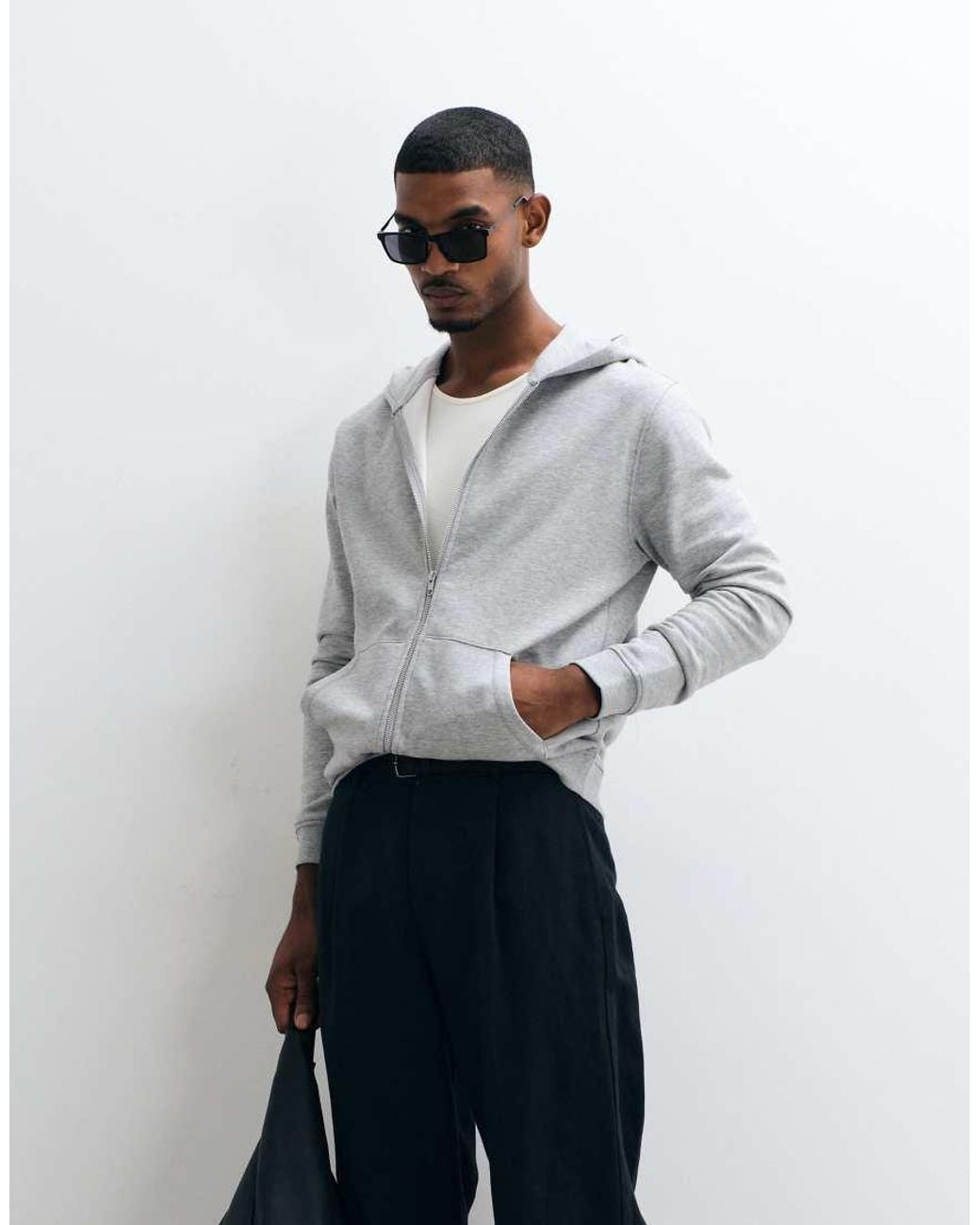 ASOS Gray Essentials Zip Through Hoodie for men