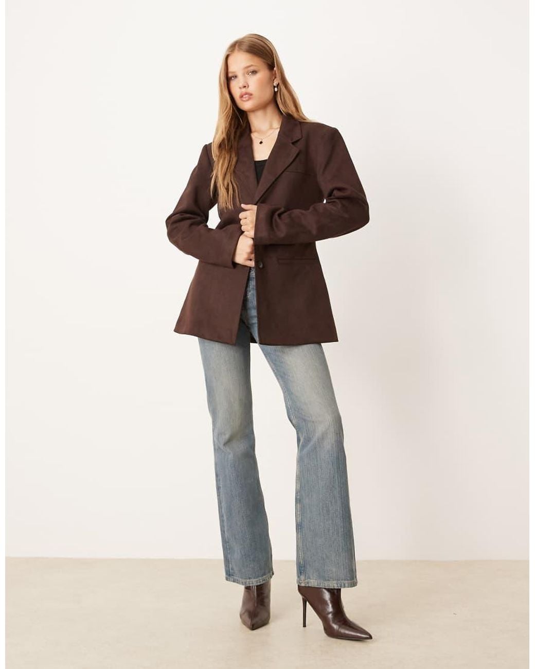 Gina Tricot Brown Relaxed Fit Faux Suede Blazer