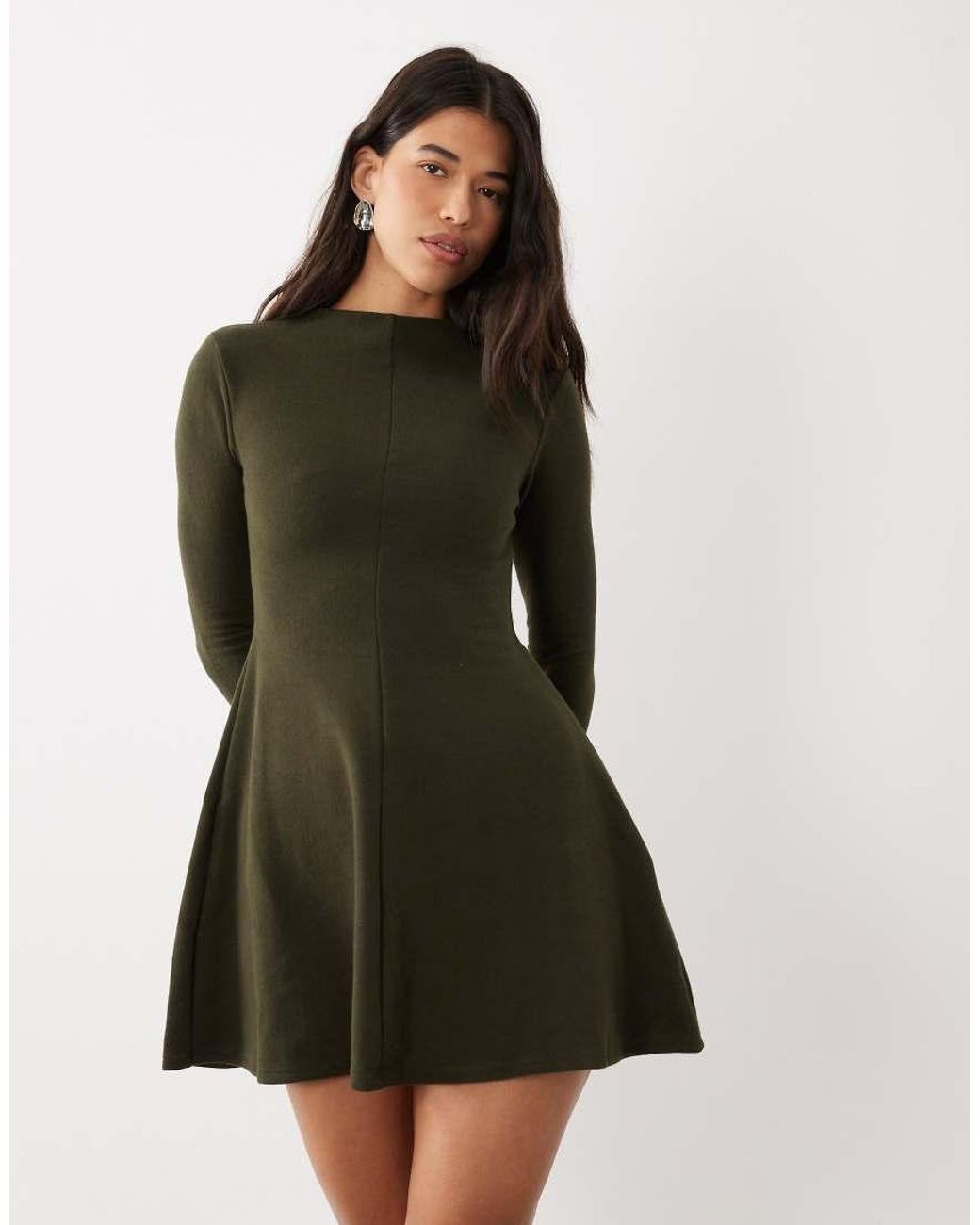 ASOS Green Supersoft Grown On Neck Long Sleeve Mini Dress