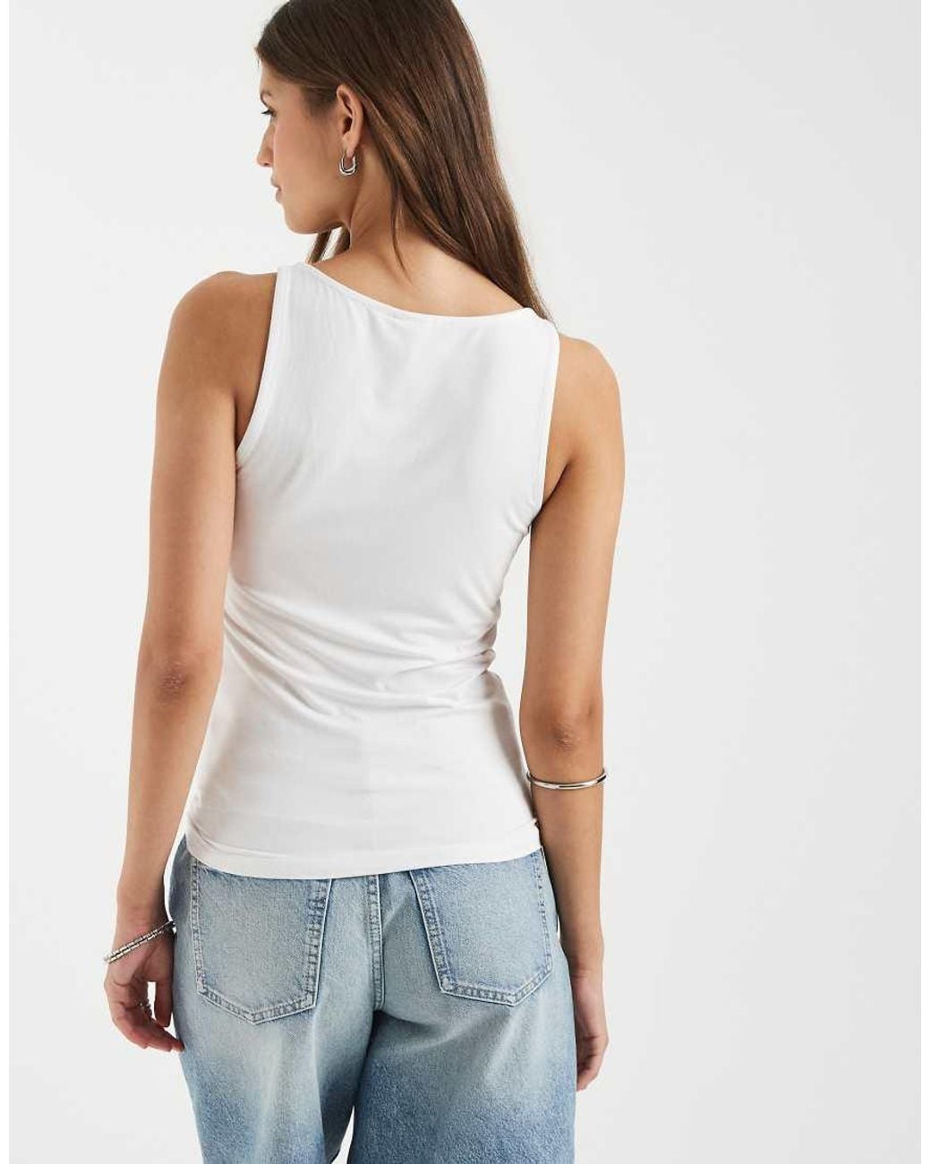 Pieces Blue V Neck Ruched Detail Singlet Top