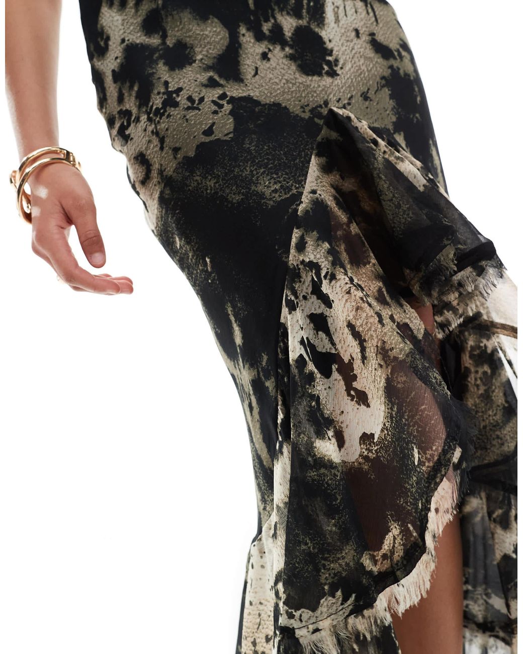 asos design scoop neck raw edge bias maxi dress ASOS DESIGN scoop neck raw edge bias maxi dress with hi low hem and buckle detail back in chocolate