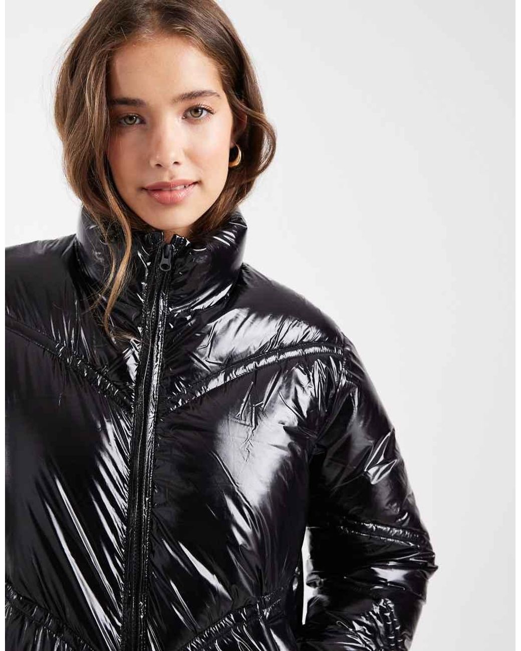 Mango Black Teen High Shine Puffer Coat