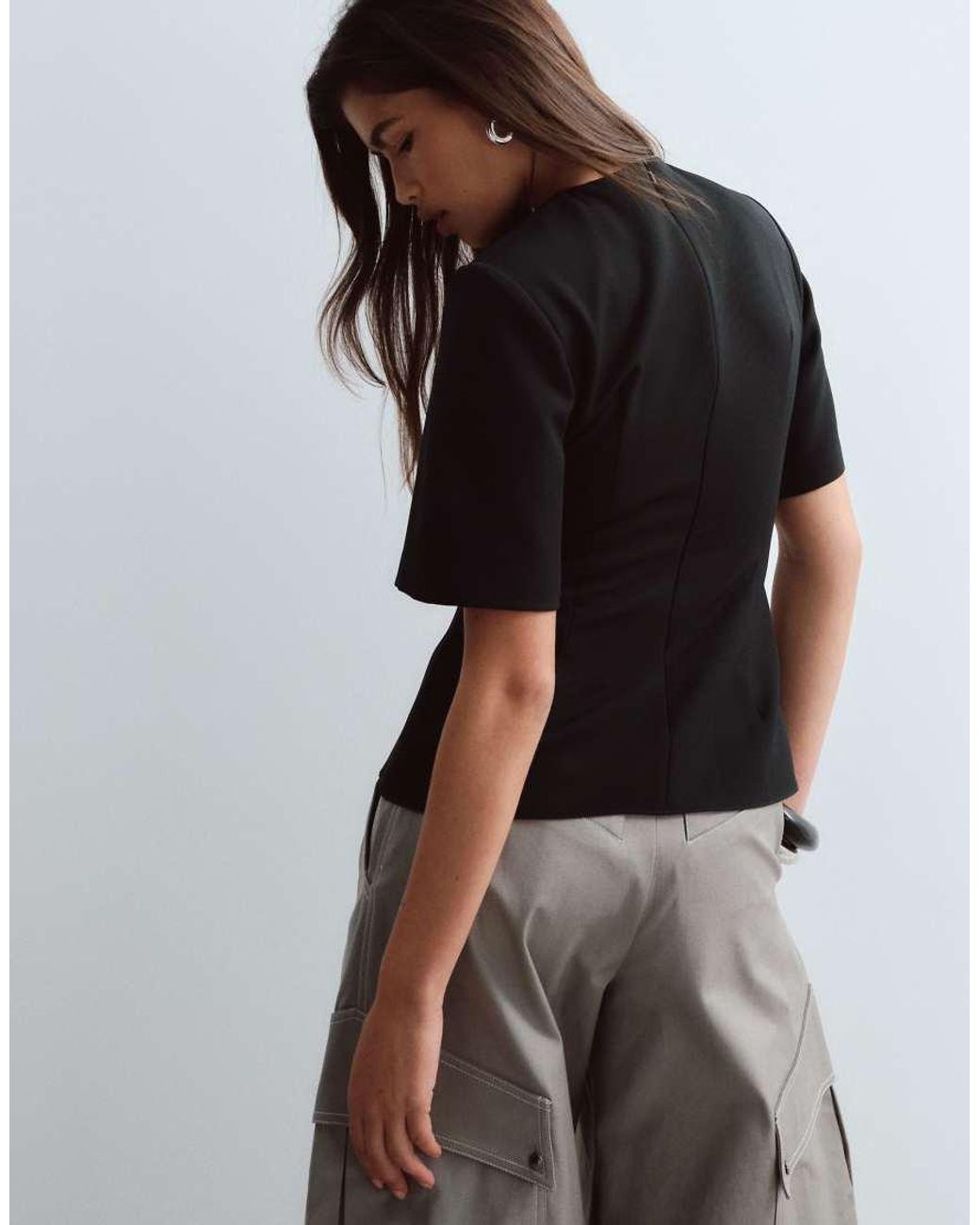 ARRANGE Black Structured Ruched Top