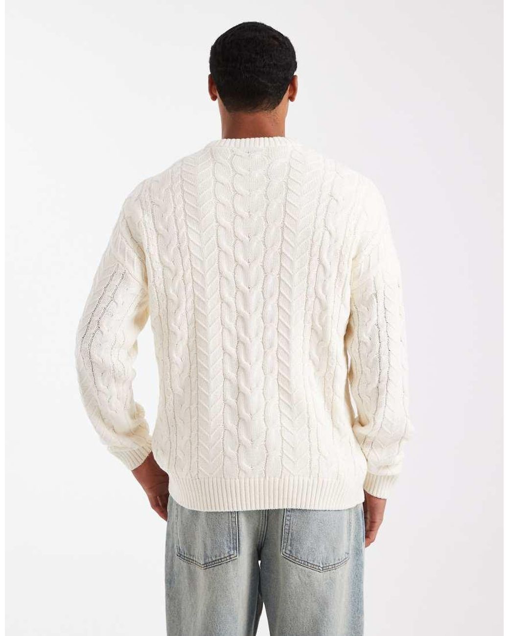 Only & Sons White Relaxed Cable Knit Jumper for men