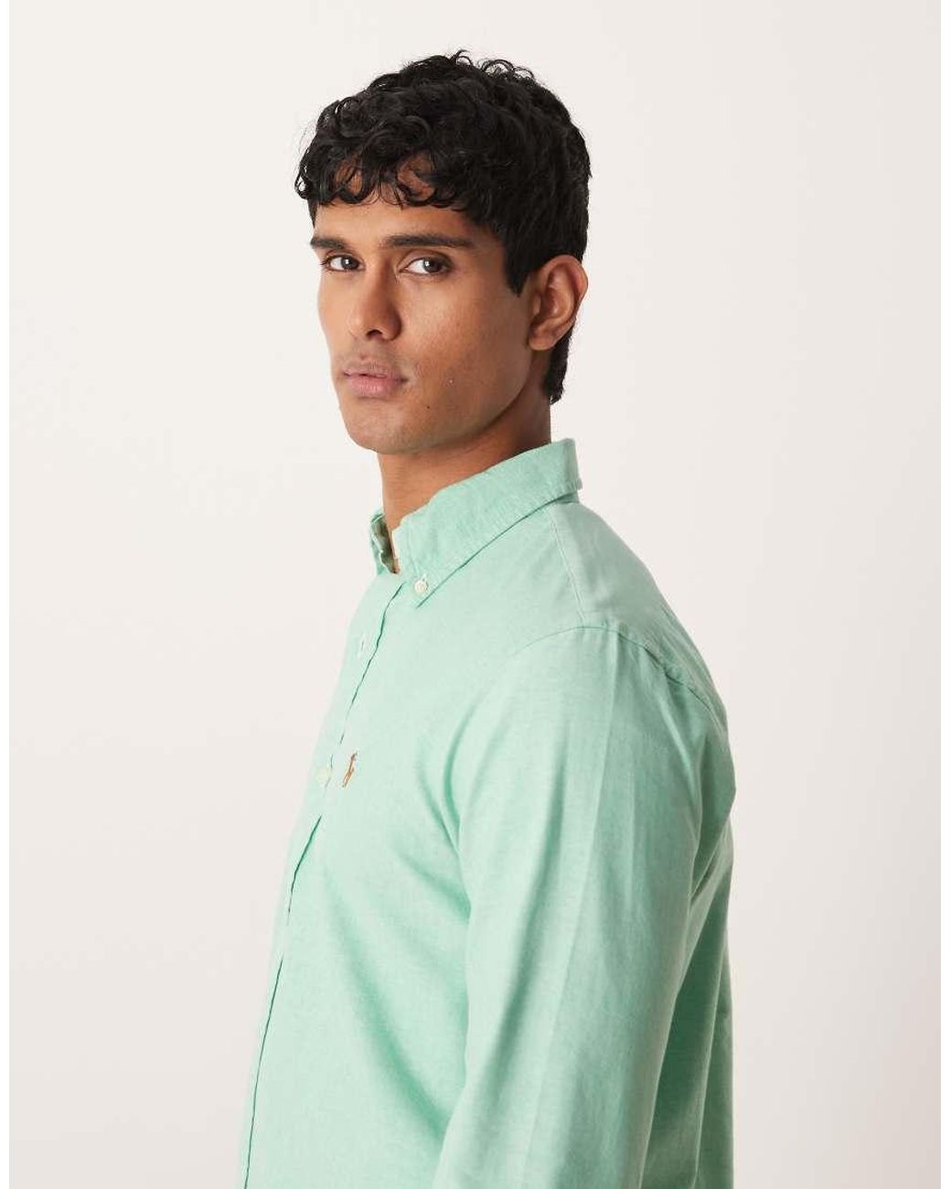 Polo Ralph Lauren Green Icon Logo Cotton Oxford Long Sleeve Shirt for men