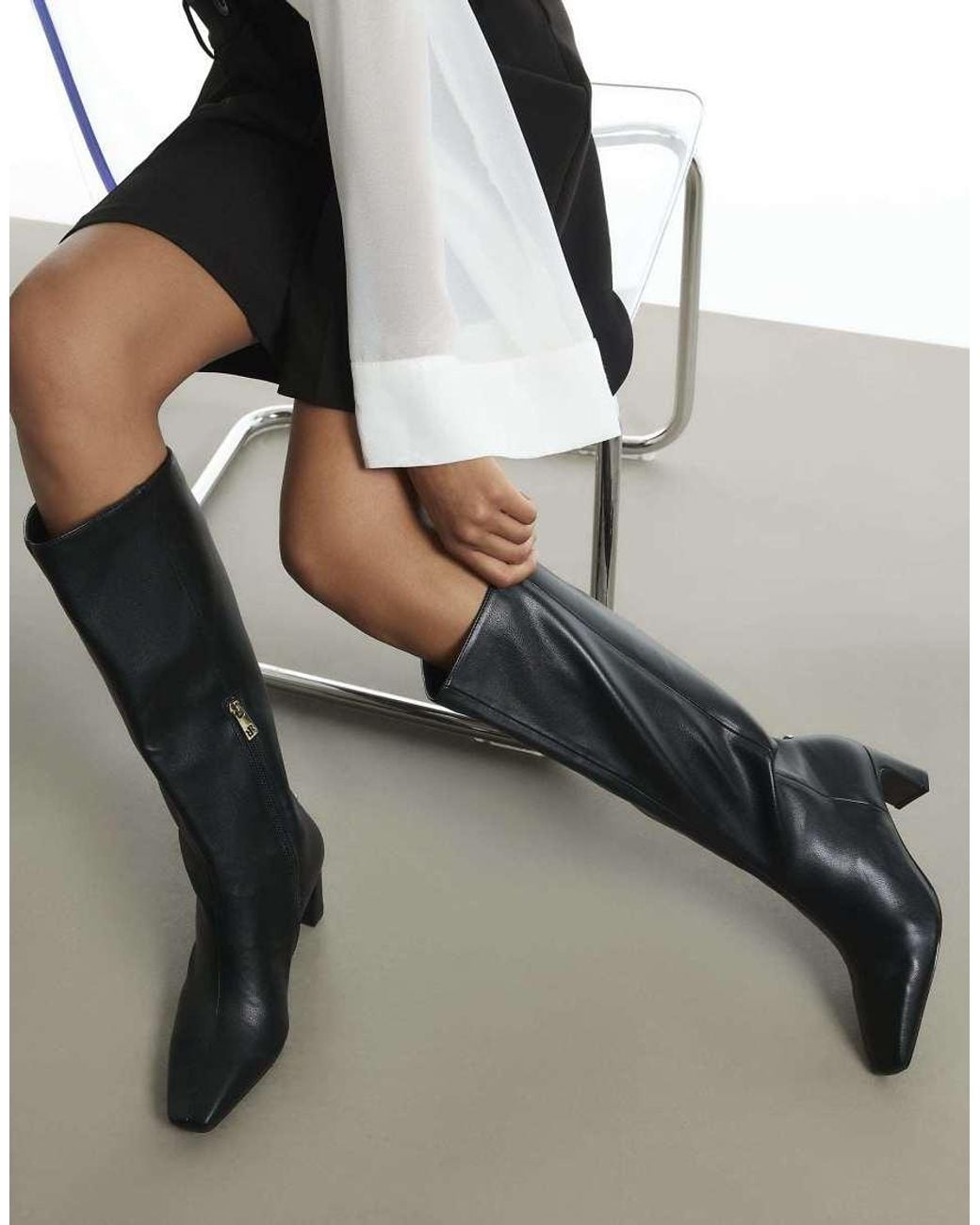 River Island Black Chisel Toe High Leg Boots