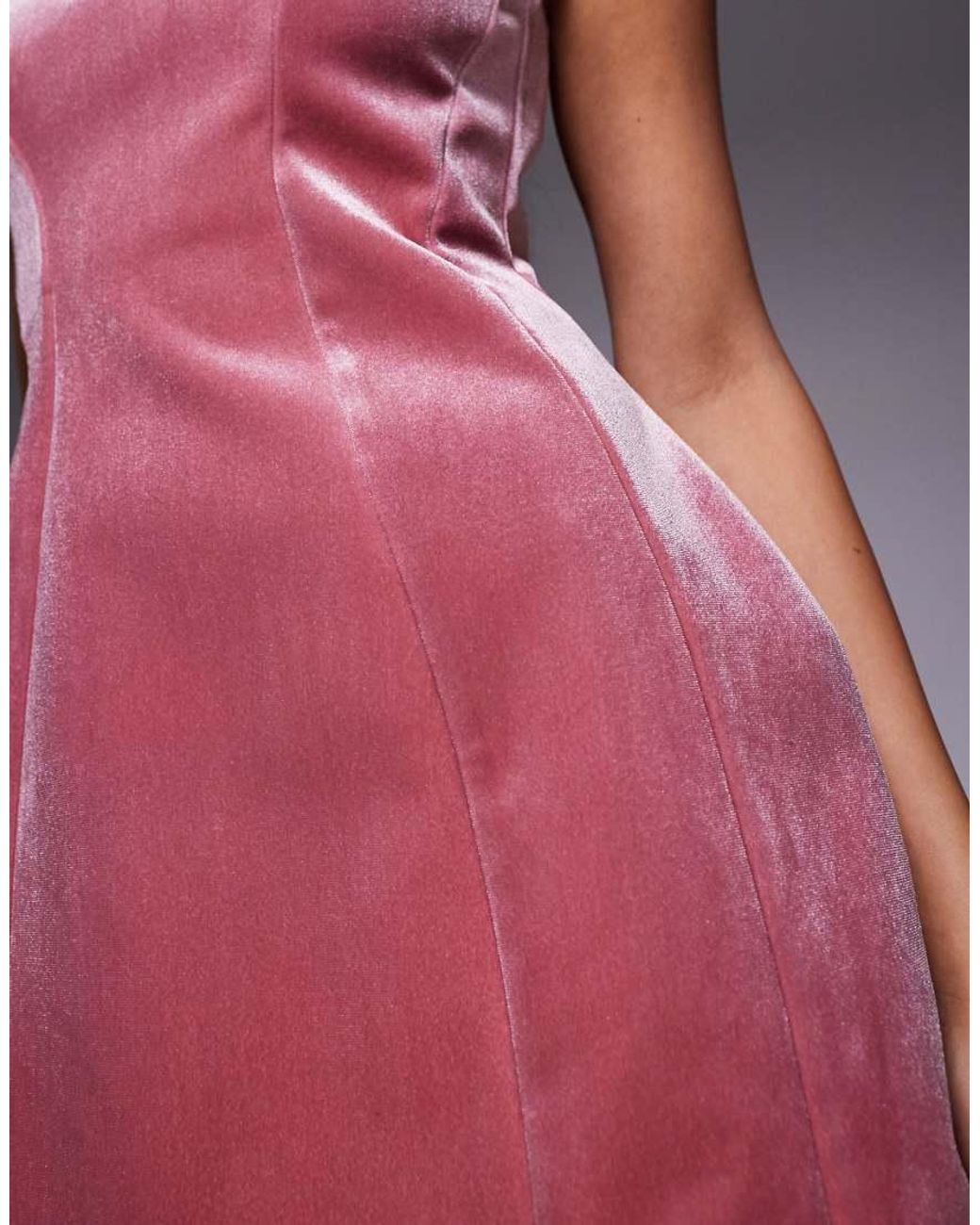 ASOS Pink Velvet Square Neck Seam Detail Mini Dress