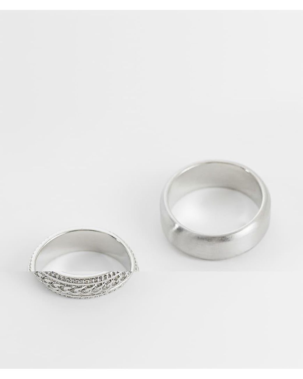 Jack & Jones White 2 Pack Plain Chain And Pattern Rings for men