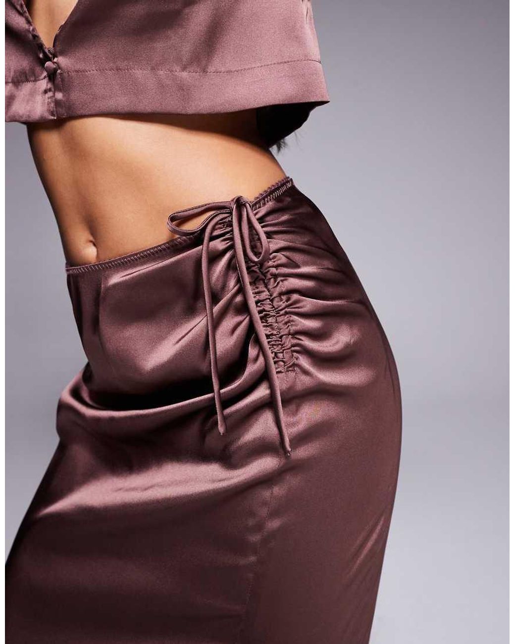 ASOS Purple Ruched Detail Satin Co-Ord Maxi Skirt