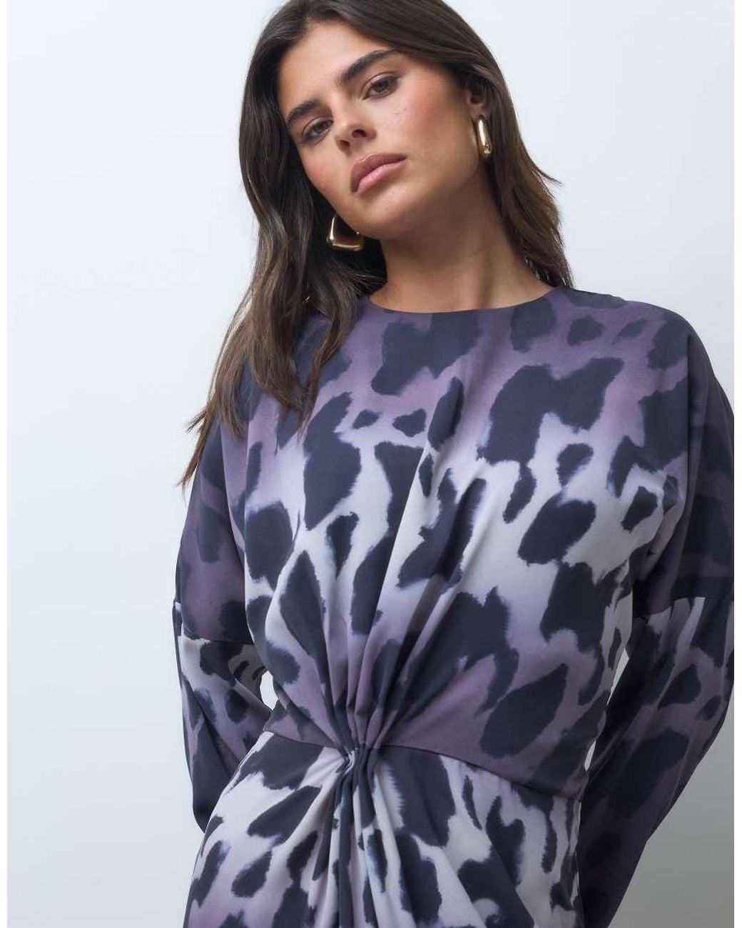 Iyal Blue Crepe Twist Front Detail Wide Sleeve Maxi Dress