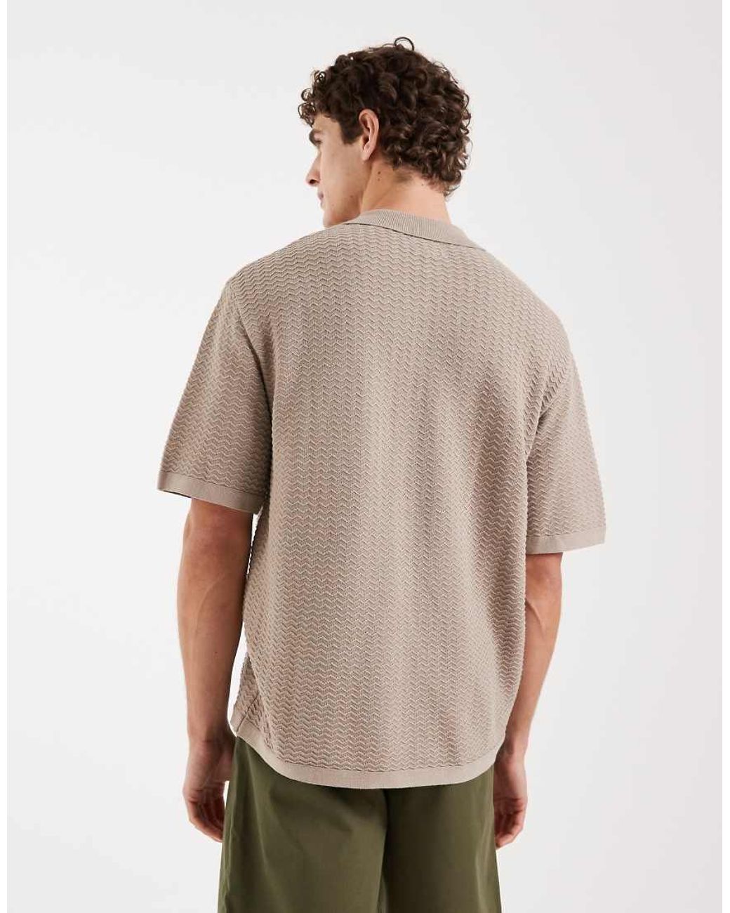 Redefined Rebel Natural Fernando Boxy Fit Short Sleeve Textured Polo Shirt for men