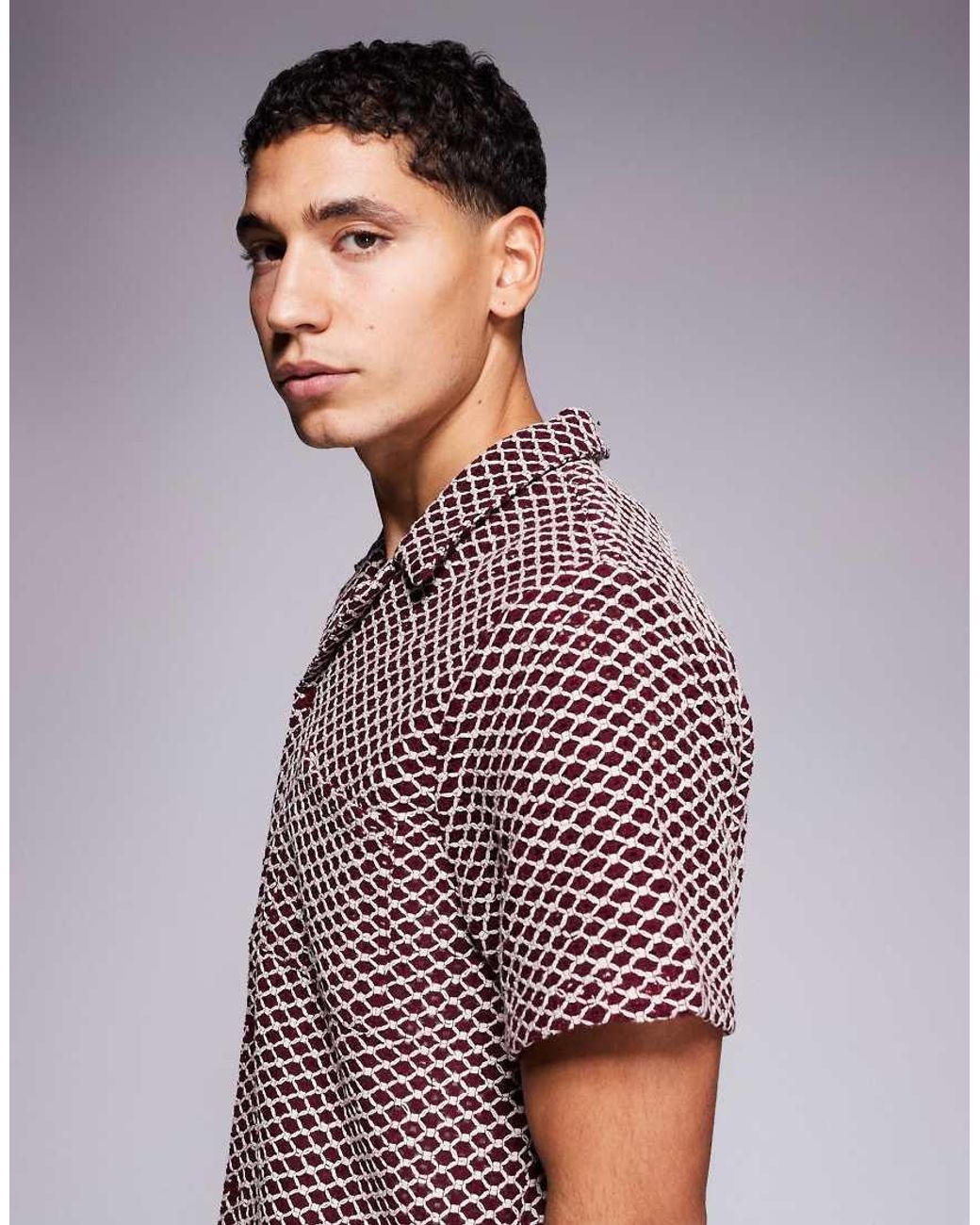 South Beach Purple Crochet Shirt for men