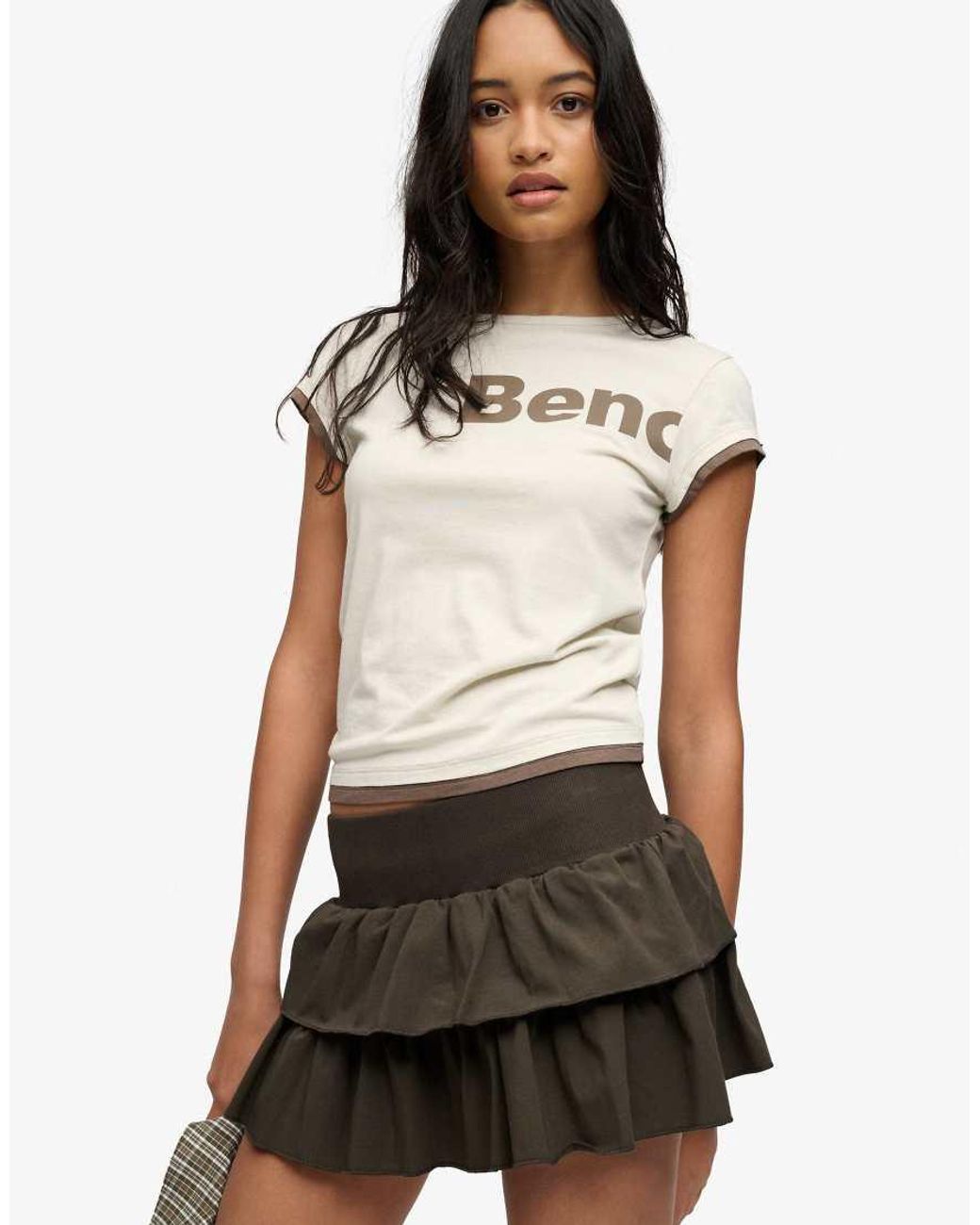 Bench x Superdry & Co White Low Rise Tiered Skirt