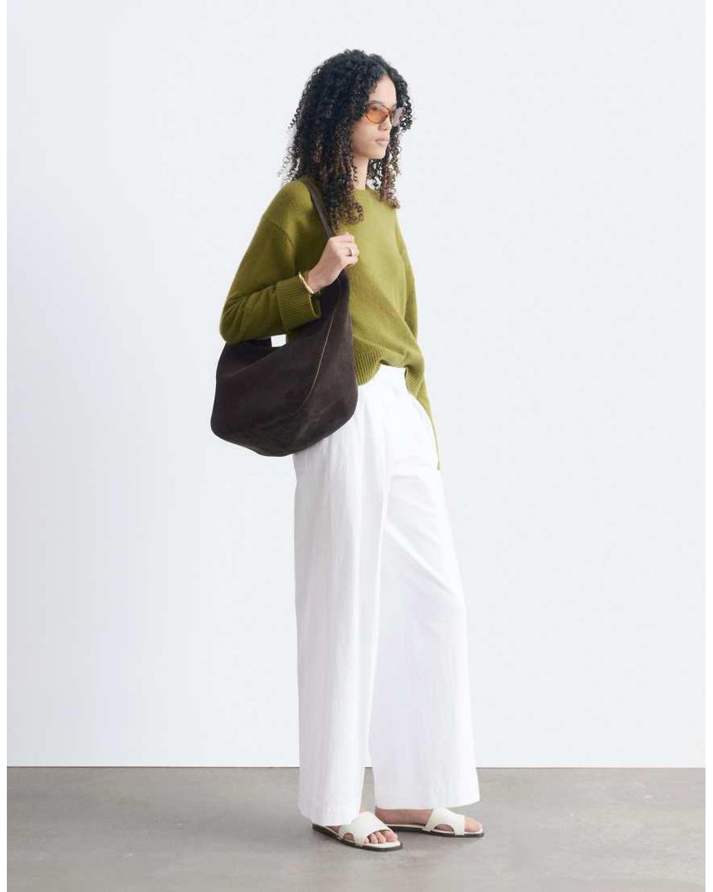 & Other Stories Green Wool & Cotton Blend Crew Neck Jumper