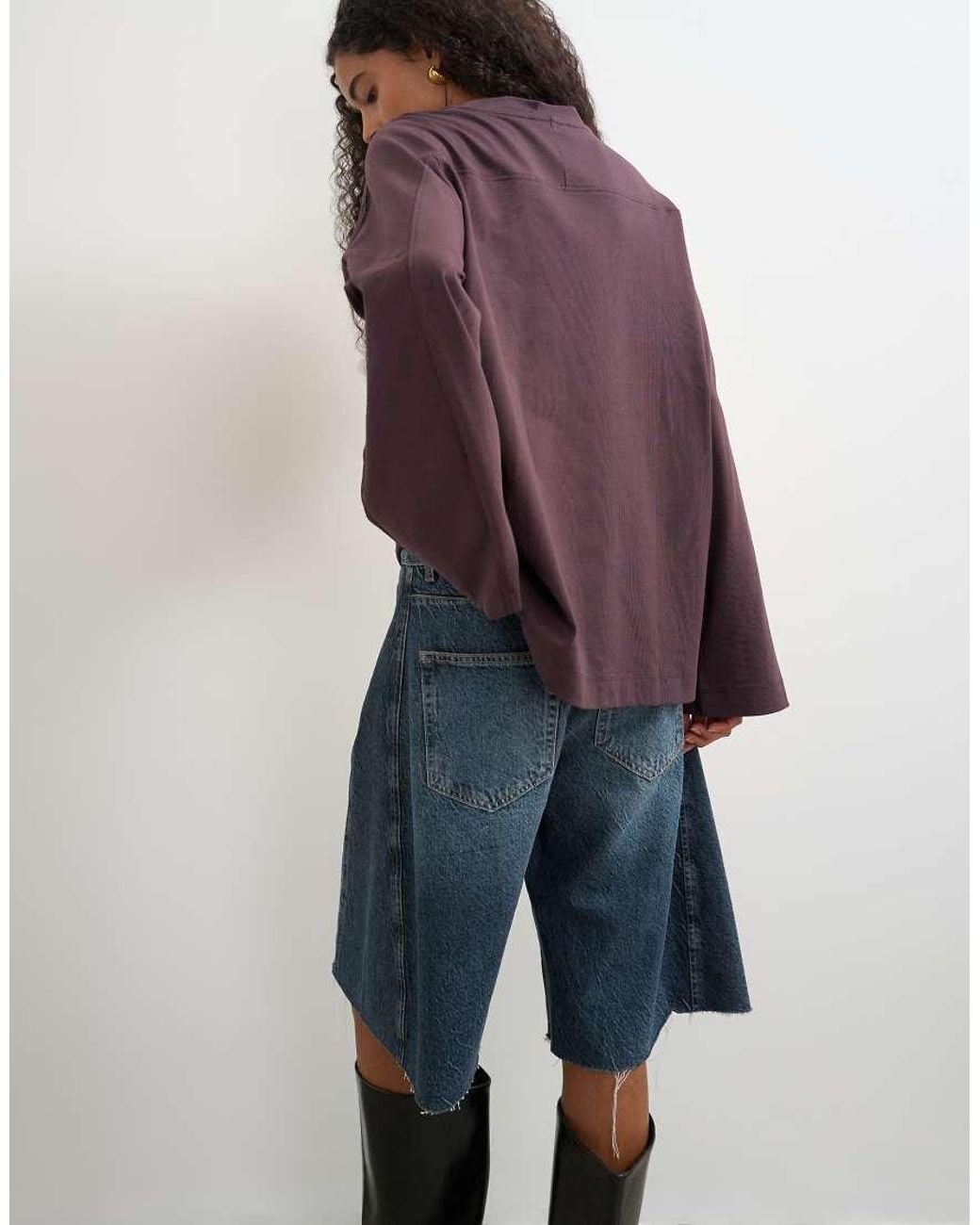 TOPSHOP Blue Seamed Detail Long Sleeve Skater Top
