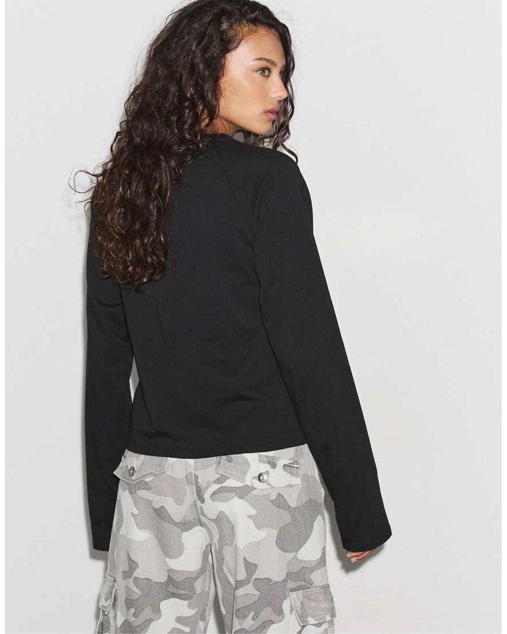 Stradivarius White Round Neck Long Sleeve T-shirt