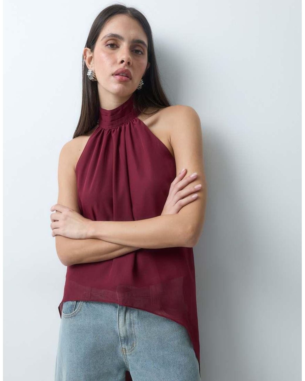 Lioness Blue Exclusive Gabriella Halterneck Chiffon Drape Top