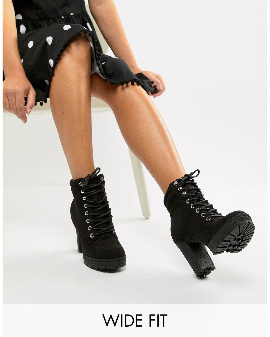 New Look Lace Up Heeled Boot in Black | Lyst UK