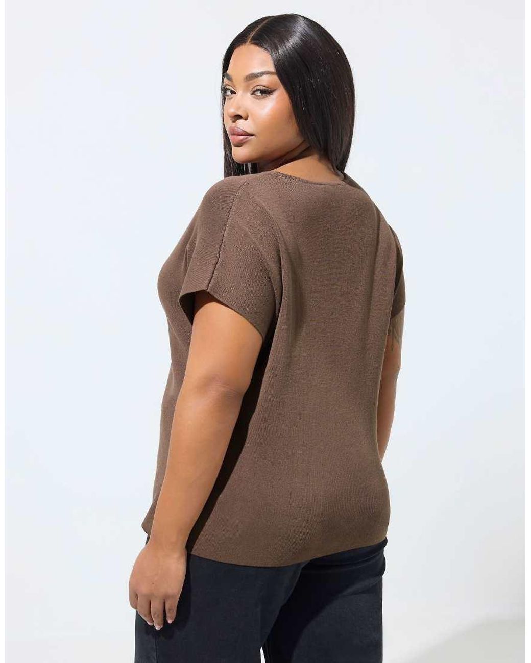 Yours Clothing Brown Short Sleeve Knitted Top